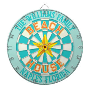 Custom Beach House - Turquoise Aqua & Yellow Star Dart Board