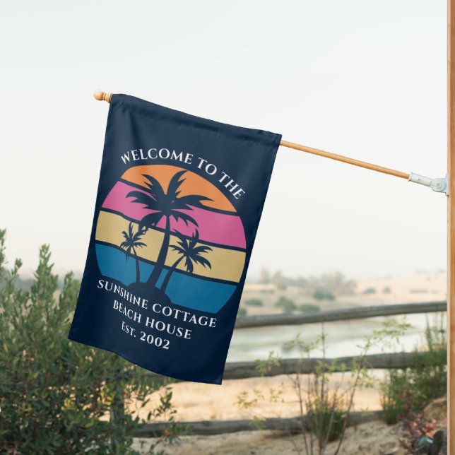 Custom Beach House Vacation Rental Welcome House Flag (Insitu (Back))