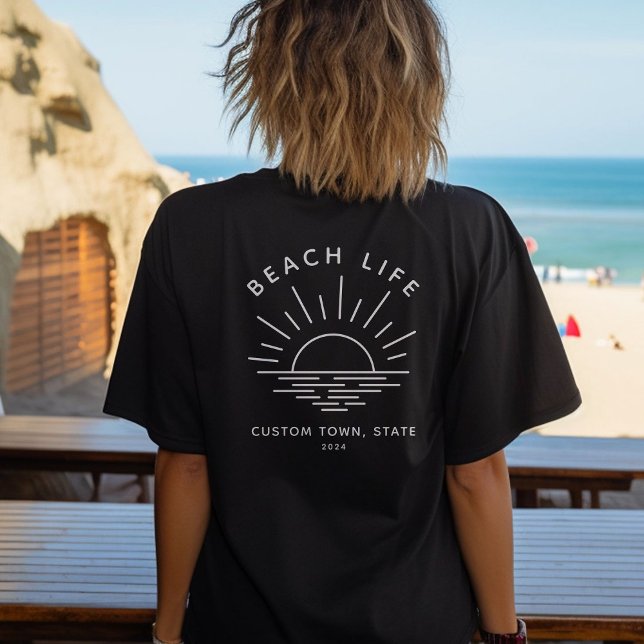 Custom Beach Life Minimalist Cool Modern Boho T-Shirt (Start your beach vaca right with our custom BEACH LIFE shirts. Where are you flying next?)
