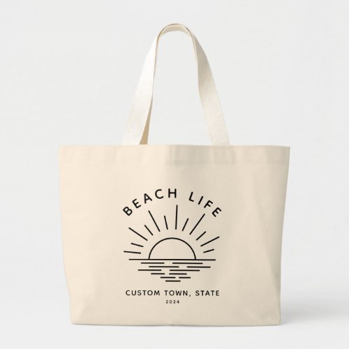 Custom Beach Life Sunset Minimalist Modern Boho Large Tote Bag