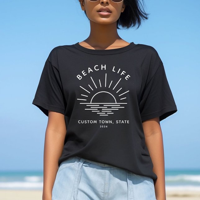 Custom Beach Life Sunset Minimalist Modern Boho T-Shirt (Creator Uploaded)