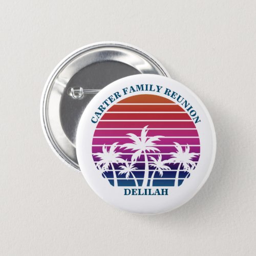 Custom Beach Palm Tree Family Reunion Name Tag Button