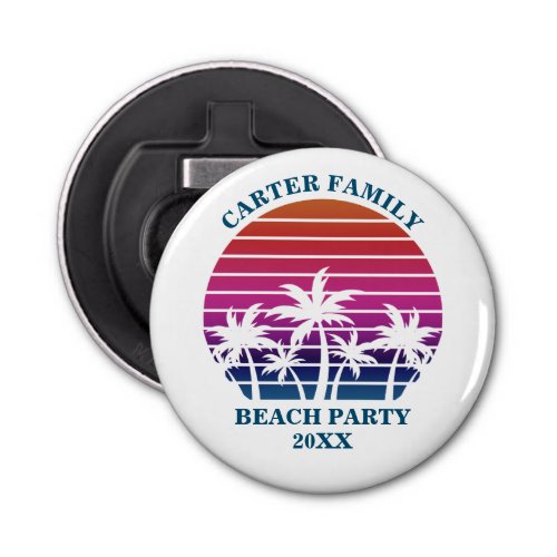 Custom Beach Party Pink Sunset Palm Tree Bottle Opener