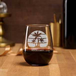 Custom Beach Party Tropical Palm Trees Stemless Wine Glass