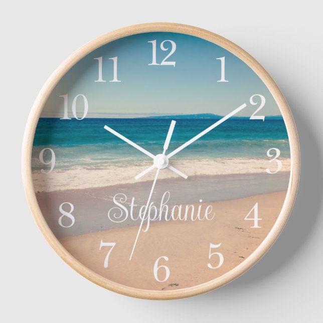 Custom Beach Photo and Text Clock (Front)