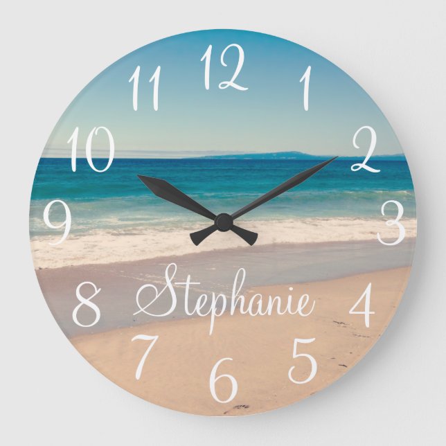 Custom Beach Photo and Text Large Clock (Front)