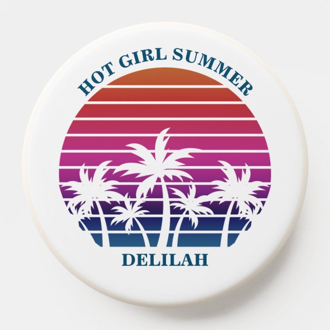 Custom Beach Pink Palm Tree Personalized Summer PopSocket (Popsocket)