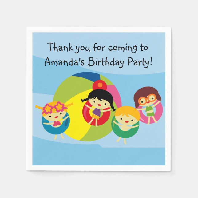 Custom Beach Pool Party Birthday Paper Napkins (Front)