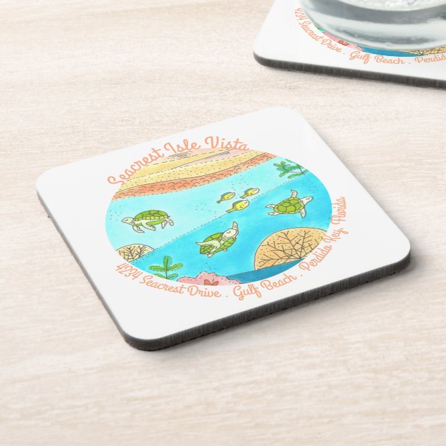 Custom Beach Rental House Sea Turtles Beverage Coaster (Left Side)