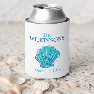 Custom Beach Shell Wedding Destination Favor Can Cooler