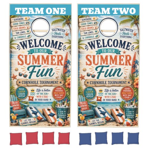 Custom Beach Summer Fun Cornhole Board Set