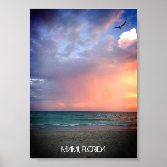 Custom Beach Sunset MIAMI BEACH Florida Romantic Poster (Front)