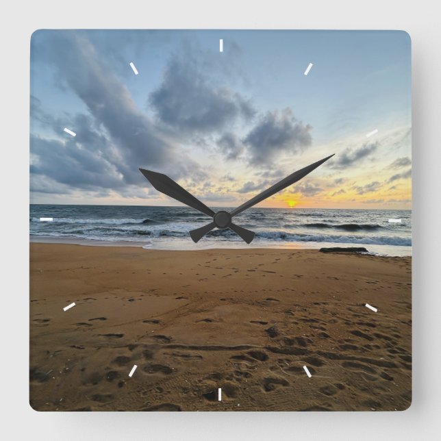 Custom Beach Sunset Wall Clock Ocean Waves Sand  (Front)
