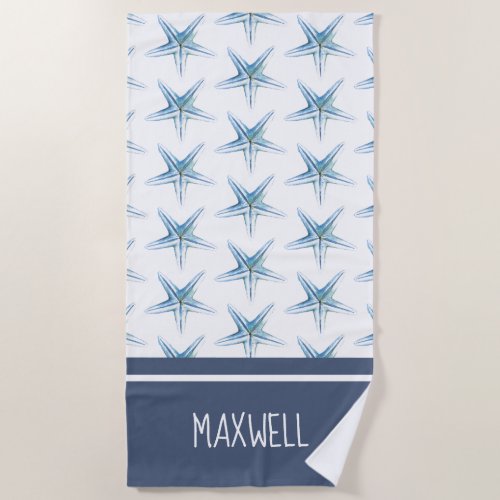 Custom Beach Towels Coastal Blue Starfish