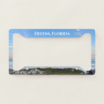 Custom Beach Town Beautiful Ocean Photo License Plate Frame<br><div class="desc">This customizable beach town license plate frame features the gorgeous pink and orange sunset gently touching the ocean waves above the sand and sea grass in Destin,  Florida. Lovely seaside photography from your favorite vacation spot or hometown.</div>