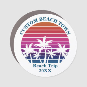 Custom Beach Trip Keepsake Pink Palm Tree Sunset Car Magnet
