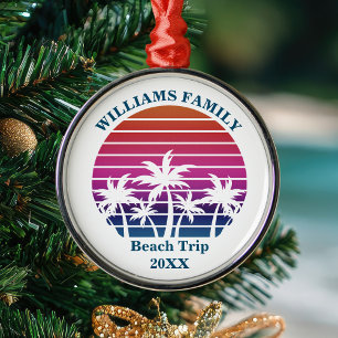 Custom Beach Trip Palm Trees Keepsake Christmas Metal Ornament