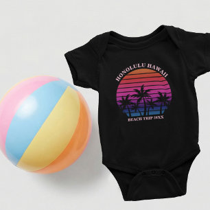 Custom Beach Trip Tropical Palm Trees Black Baby Bodysuit