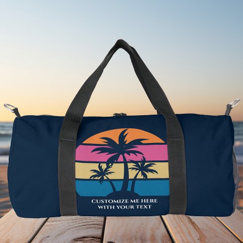 Custom Beach Vacation Cute Tropical Palm Tree Blue Duffle Bag