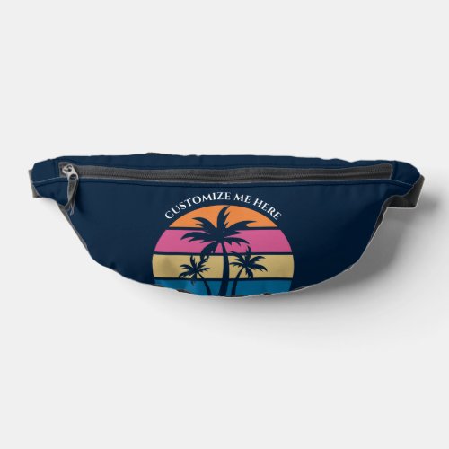 Custom Beach Vacation Cute Tropical Palm Tree Blue Fanny Pack