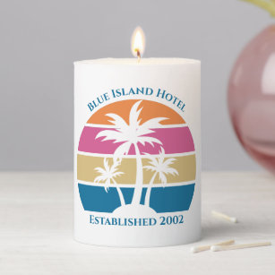 Custom Beach Vacation Home Cute Tropical Palm Tree Pillar Candle