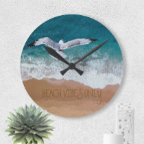 Custom Beach Vibes Only Seashore Coastal Seagull Round Clock