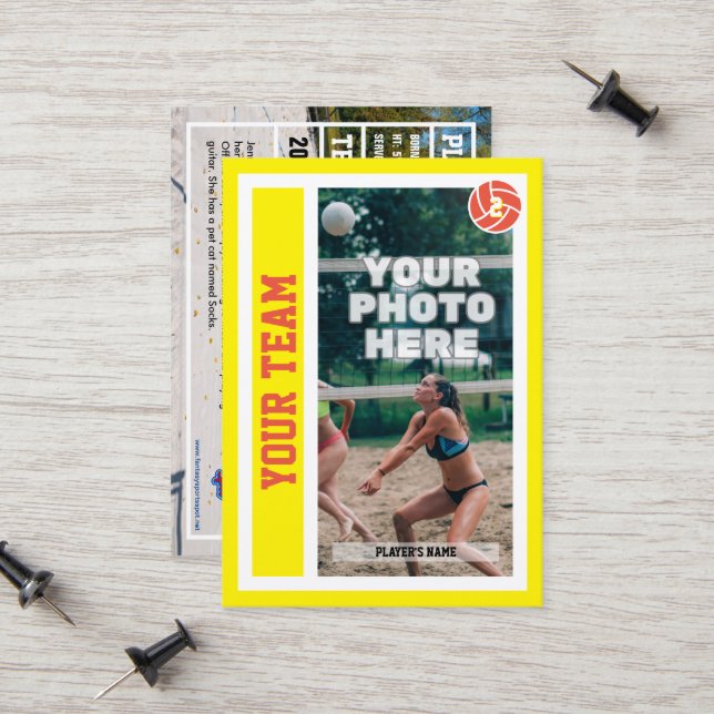 Custom Beach Volleyball Trading Card (Yellow) (Front/Back In Situ)