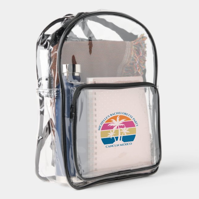 Custom Beach Wedding Coastal Bachelorette Party Clear Backpack (Right)