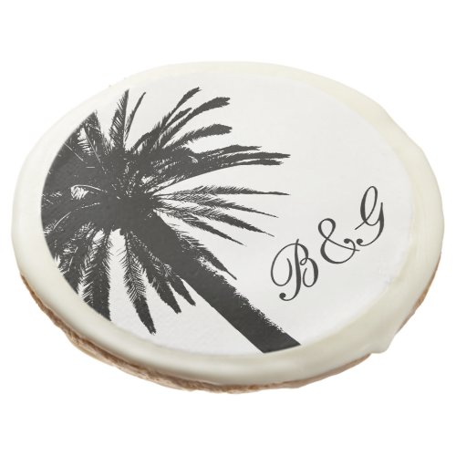Custom beach wedding favor monogrammed palm tree  sugar cookie