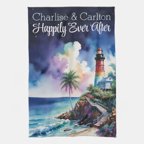 Custom Beach Wedding Happily Ever After Kitchen Towel