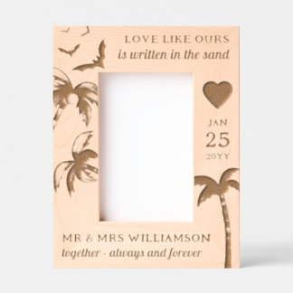 Custom Beach Wedding Tropical Palm Trees Wooden Engraved Frames