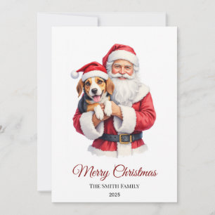 Custom Beagle Dog Santa Claus Christmas Holiday Card