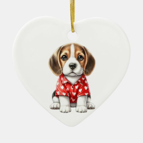 Custom Beagle Dog Valentine Ceramic Ornament