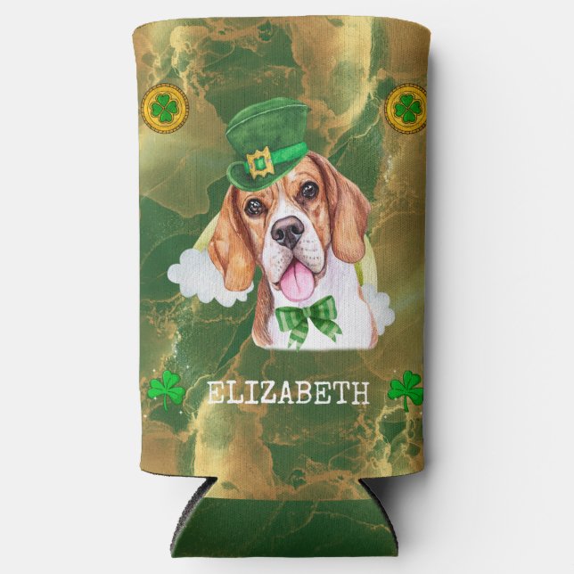 Custom Beagle Gold St. Patricks Seltzer Can Cooler (Front)