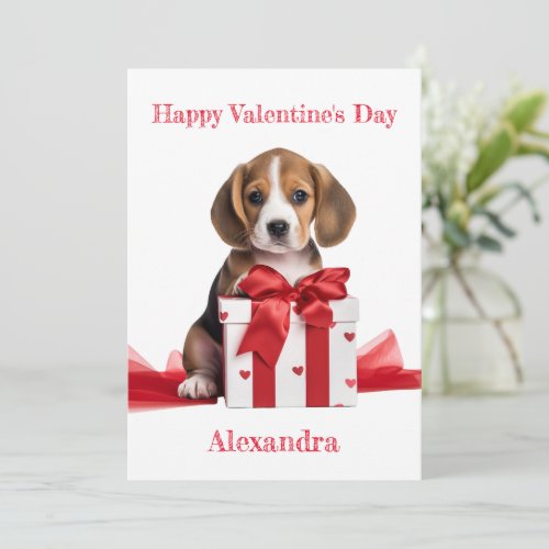 Custom Beagle in Box with Bow Valentine Holiday Card