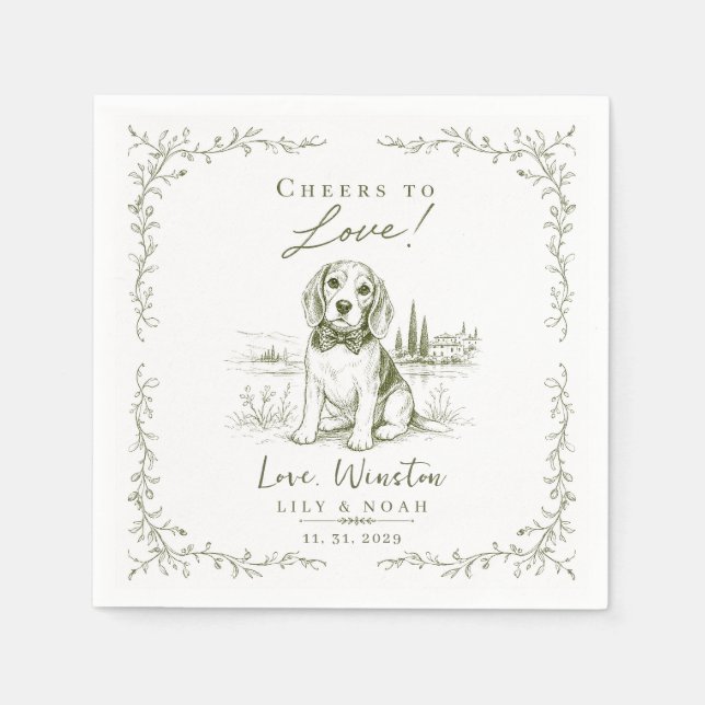 Custom Beagle rustic Wedding saga green Bow Tie Napkins (Front)