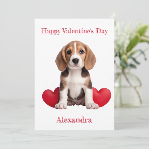 Custom Beagle with 2 Hearts Valentine Holiday Card