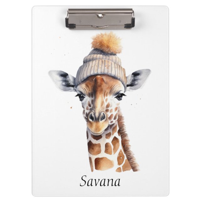 Custom Beanie Bunch Giraffe Winter Hat Board Clipboard (Front)