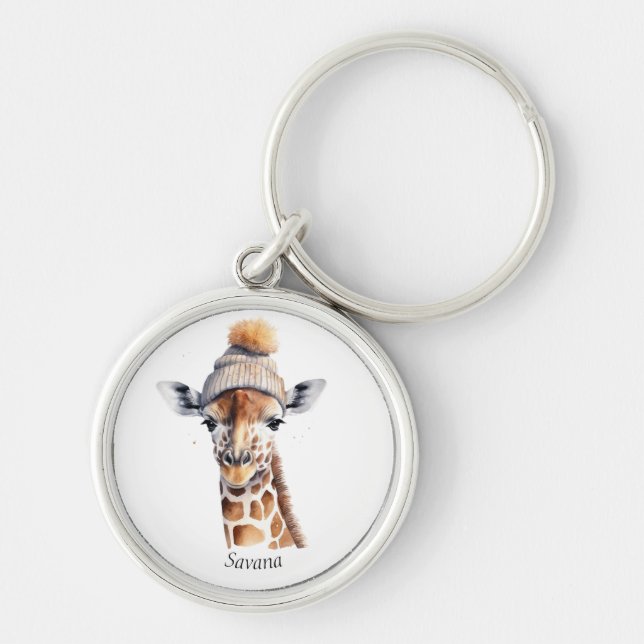Custom Beanie Bunch Giraffe Winter Hat Keyring (Front)