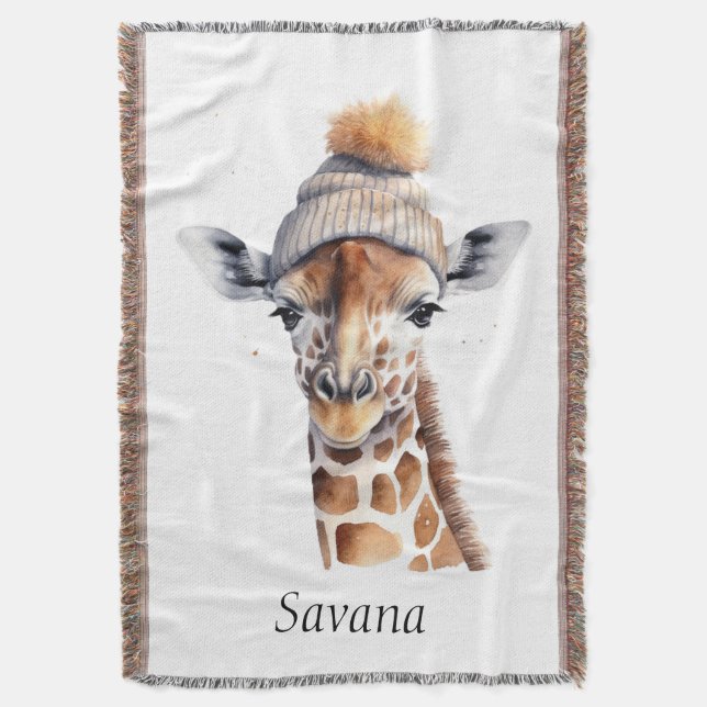 Custom Beanie Bunch Giraffe Winter Hat Throw Blanket (Front Vertical)