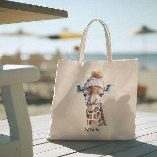 Custom Beanie Bunch Giraffe Winter Hat Tote Bag