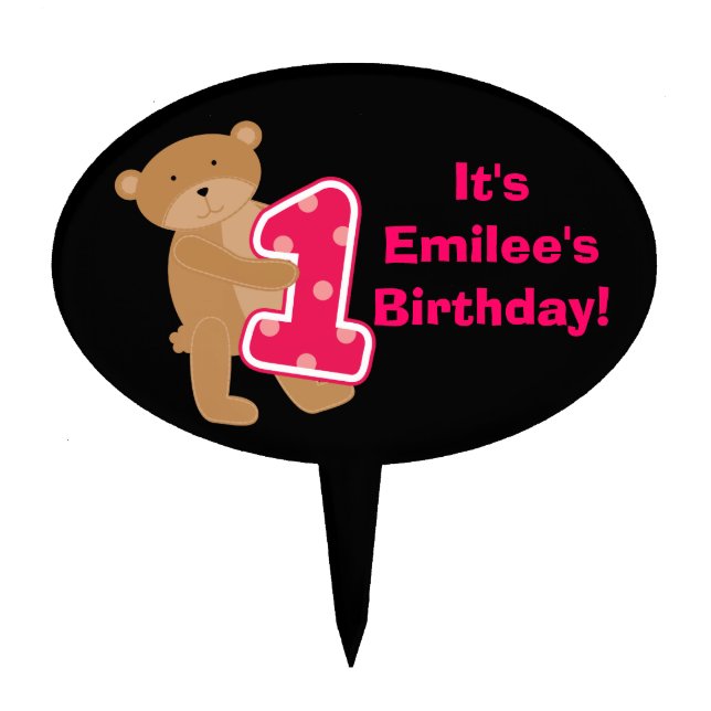 Custom Bear 1st Birthday Cake Topper (Front)