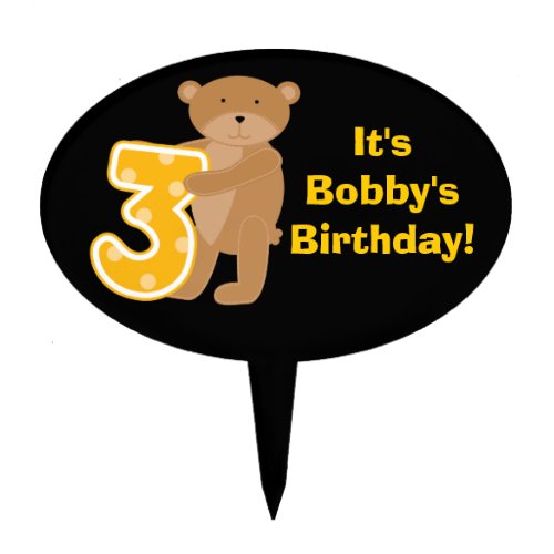 Custom Bear 3rd Birthday Cake Topper