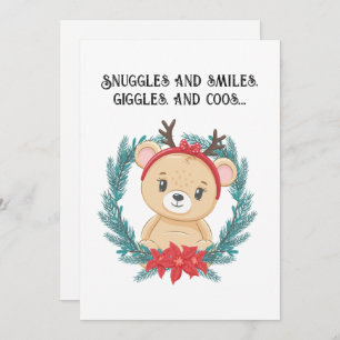 Custom Bear Baby First Christmas QR Code Greeting Holiday Card