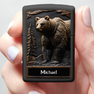Custom Bear Embossed Design Zippo Lighter
