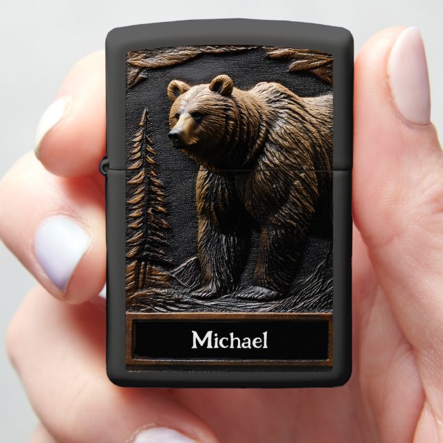 Custom Bear Embossed Design Zippo Lighter (In Hand)