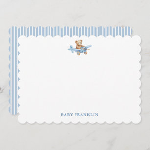 Custom Bear Plane Boy Stationery Baby Shower  Thank You Card