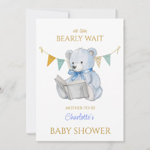 Custom Bear reading a book Baby Shower Invitation