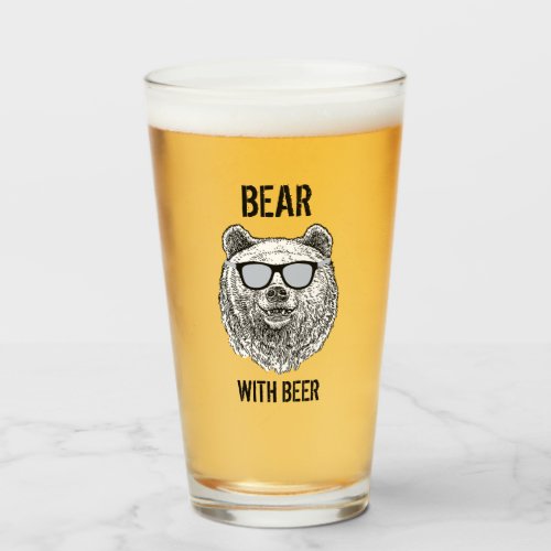 Custom BEAR WITH BEER Men Funny Gag Gift for Him Glass
