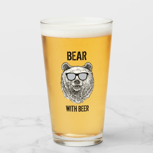 Custom BEAR WITH BEER Men Funny Gag Gift for Him Glass (Front Filled)